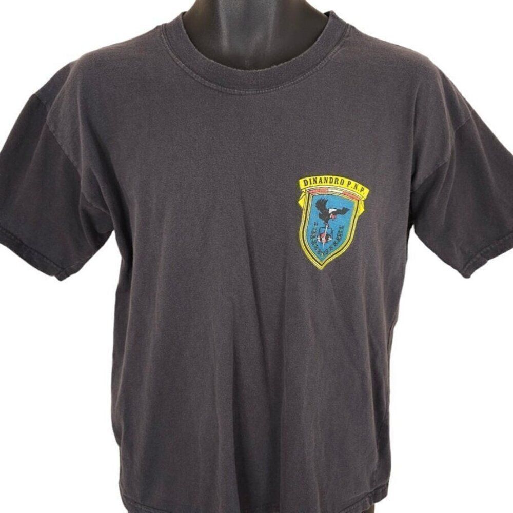 Vintage Dinandro PNP T Shirt Mens Size Large Black National Police Of Peru